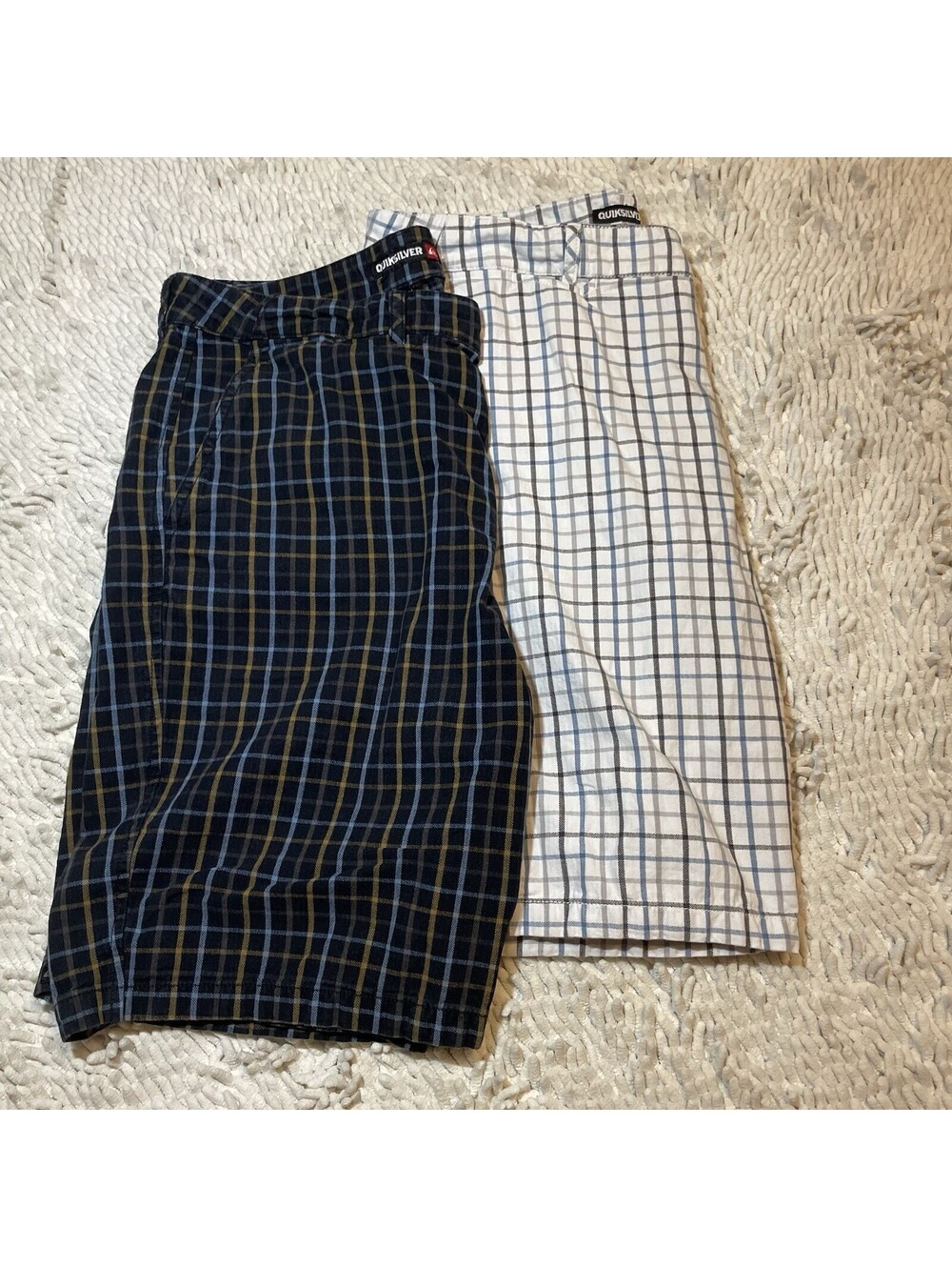 Lot of 2 Quiksilver Shorts Mens Size 34 Regular Fit Mid Rise Black White Plaid